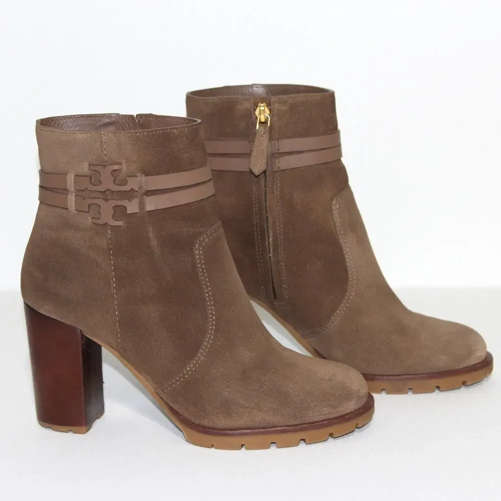 Tory Burch Leigh Lug Sole Booties In River Rock/ River Rock Size 8